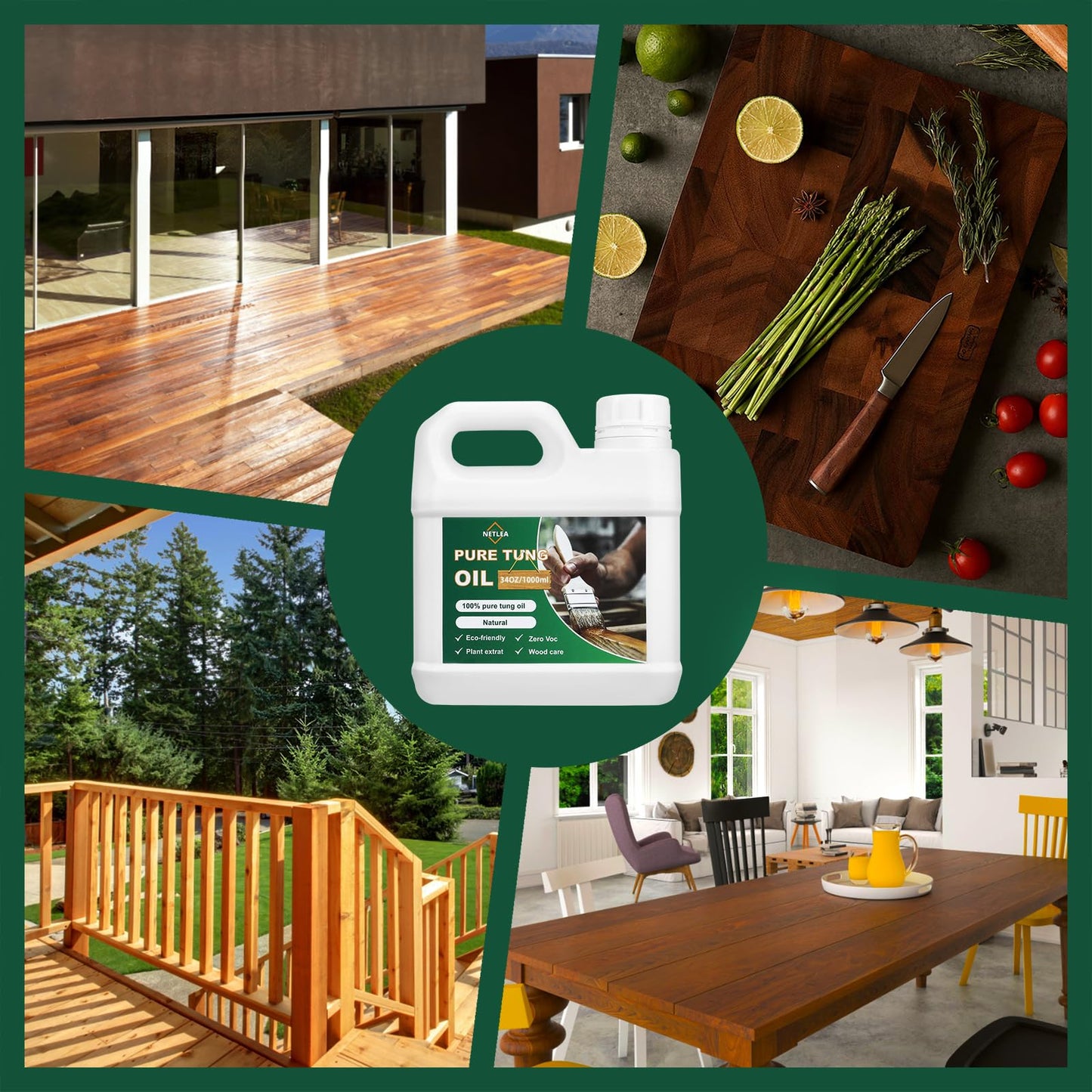 NetLea 100% Pure Tung Oil for Wood Finish,Food Safe for Furniture,Countertop,Cutting Board,Indoor & Outdoor Furniture,Wood Floor