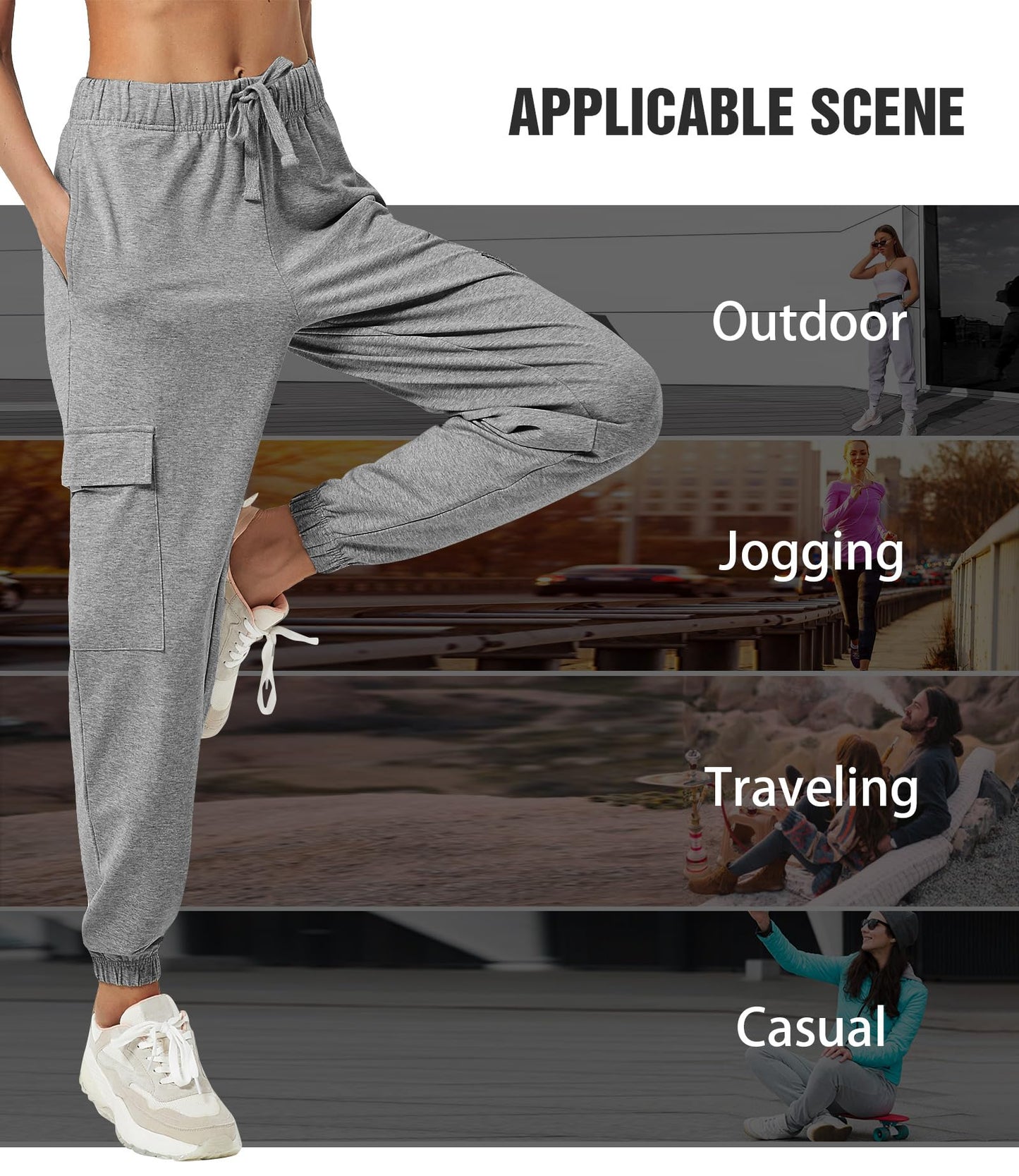 PULI Women's Loose Cargo Sweatpants Lounge Joggers Pants Heather Grey M