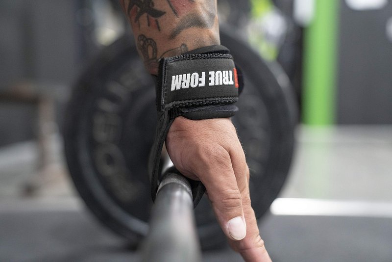 True Form Grips- (Black, Large) Weightlifting Workout Gear Alternative Power Lifting Hook Deadlift Glove Padded Wrist Wrap Support Dumbell Bodybuilding Weight Crossfit Pull Up Slip Kettlebell