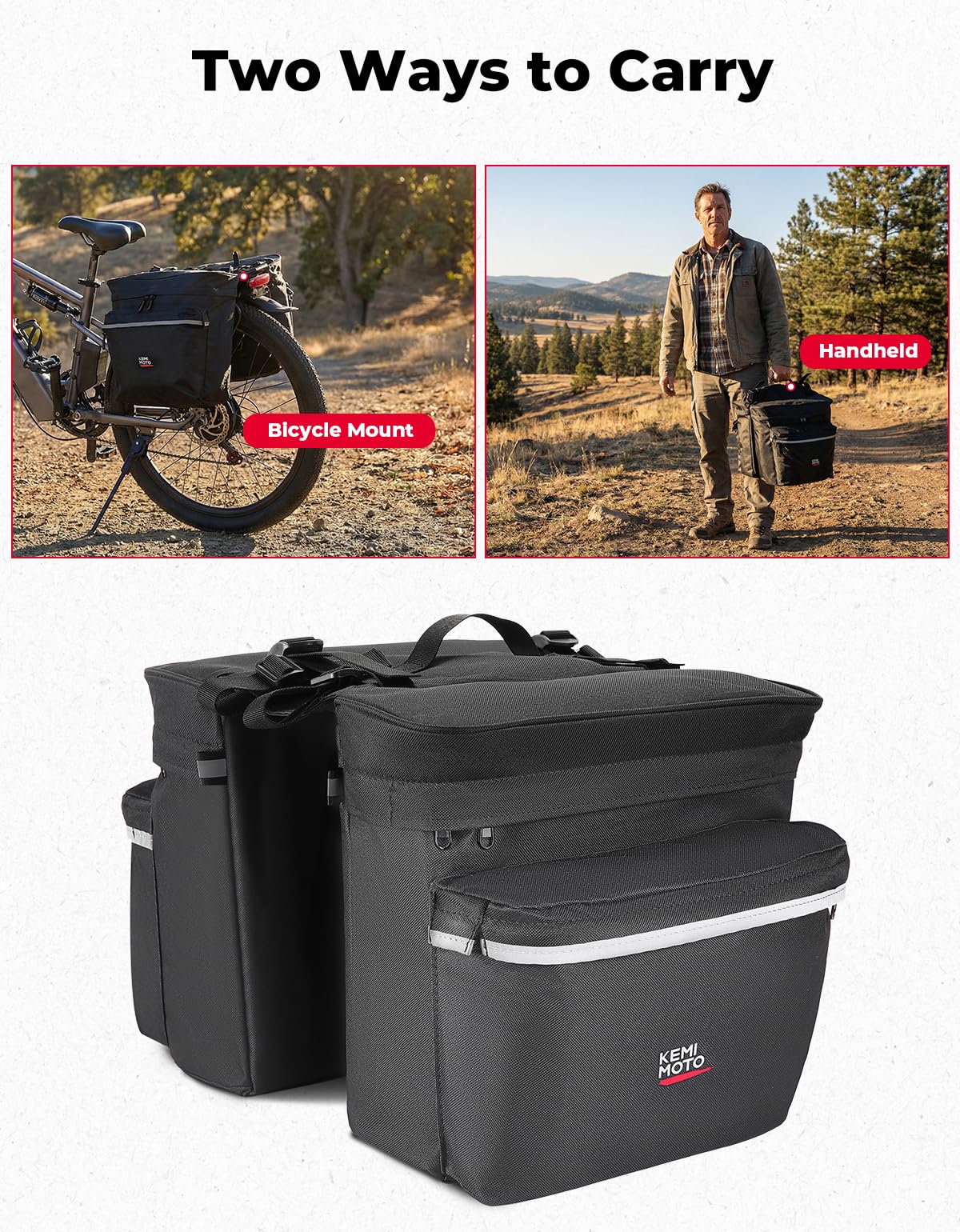 KEMIMOTO Bike Panniers 3-IN-1, 34L Bike Bag with Two 9L Insulated Cooler Pack, Bicycle Saddle Bag Includes Waterproof Rain Cover, Cycling Accessories for Camping Shopping Road Cycling Travel, Black