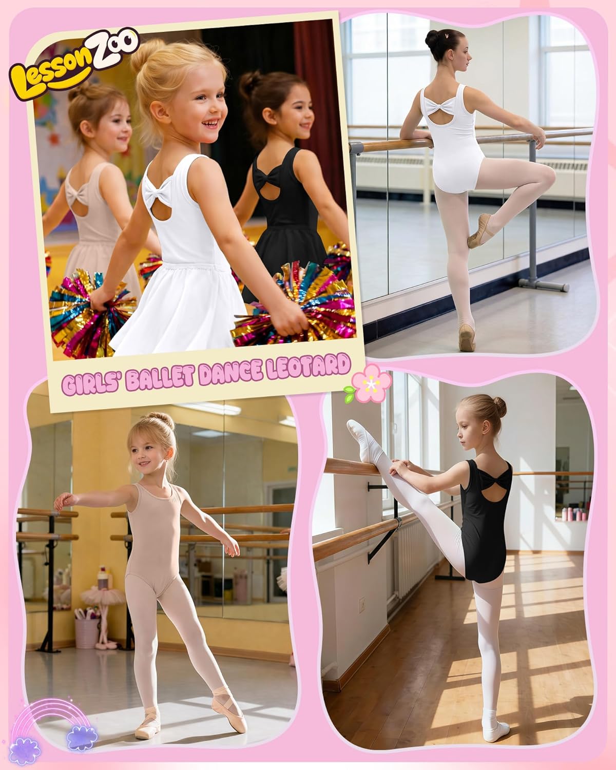 Regine Switzerland Girls' Ballet Leotard - Sleeveless Dance Tank Tops with Bow Back | 3 Pack, Ages 2-12