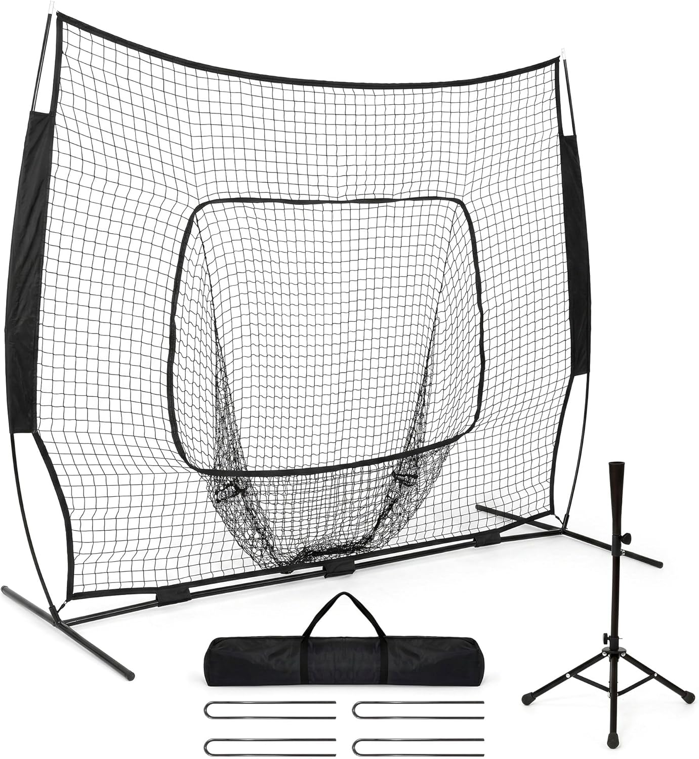 Skiennix 7x7 FT Baseball Net - Portable Batting Net with Tee, Strike Zone Target & Carry Bag
