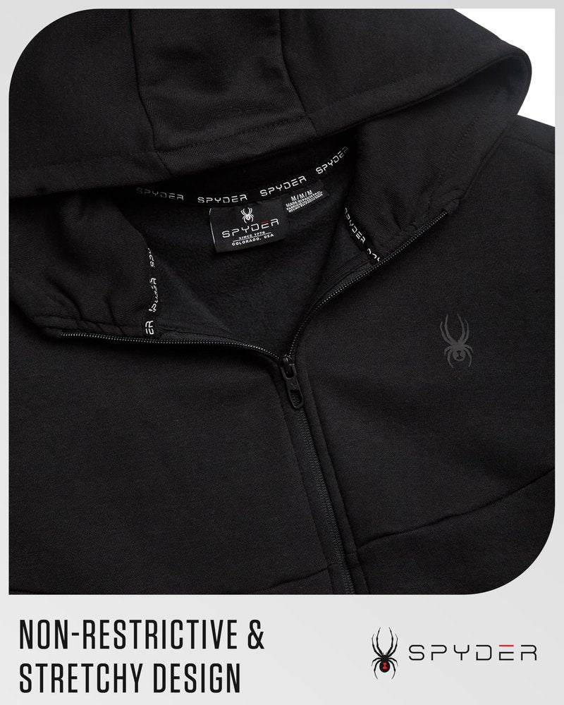 Spyder Mens Zip Up Hoodie - Super Soft Performance Fleece Sweatshirts for Men - Warm Athletic Hoodies for Running Walking Gym, Size X-Large, Black Ink