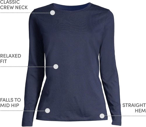 Lands' End Supima Cotton Long Sleeve Crew Neck T-Shirt - Women's Relaxed Fit, American-Grown