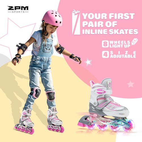 2PM SPORTS Cytia Pink Inline Skates - Adjustable Roller Skates with Light-Up Wheels for Kids