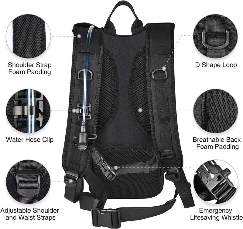 NOOLA 3L Hydration Backpack, Water Backpack with TPU Water Bladder, Tactical Hydration Pack for Men Women, Molle Water Backpack for Hiking, Biking, and Hunting, Black