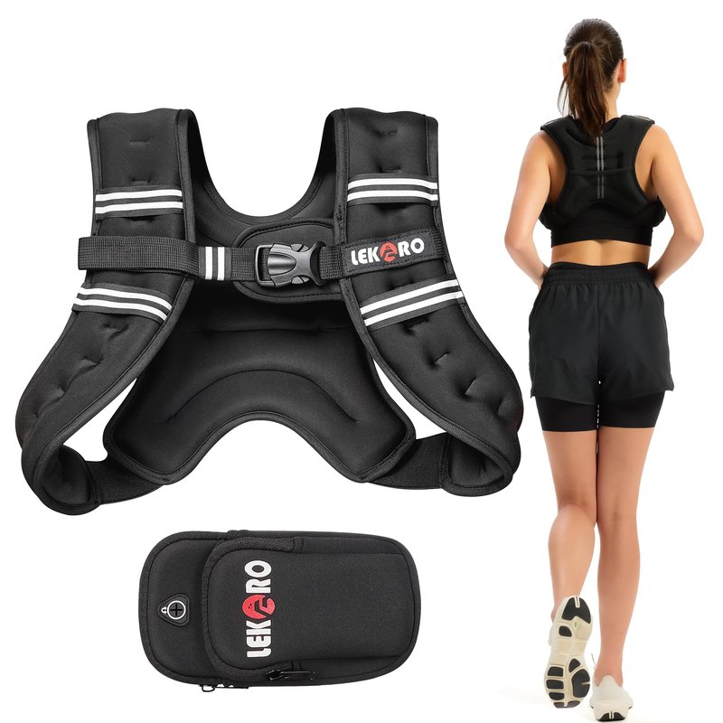 Weighted Vest for Men Women, No-Bounce 6LB 8LB 12LB 16LB 20LB 25LB 30LB Weights Vest with Adjustable Buckles & Reflective Stripes | Weight Vest for Walking Running Hiking Workout