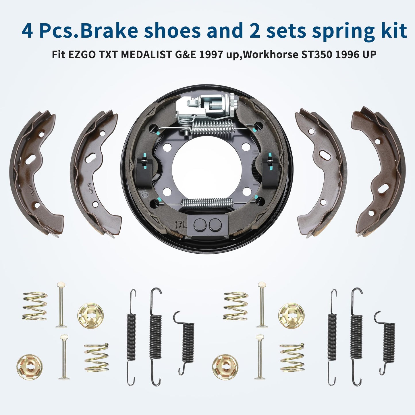 Mixopoly Kit Brake Shoes Pads & Brake Spring Replacement for EZGO TXT Medalist 1997-Up, Workhorse & ST350 1996-Up, Yamaha G9-G22 Replace OEM 27943G01 27944G01 70795G01 JN6-F5331-01-00