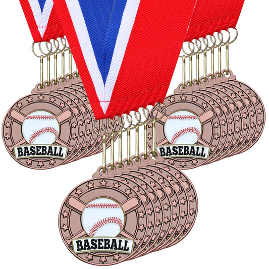 Remuuly 20 Packs Bronze Medals Bulk, 2'' Award Medals Team Participation Trophies with Red White and Blue Striped Ribbon for Competitions Celebration Prizes Gift Sports Party Favor (Baseball)