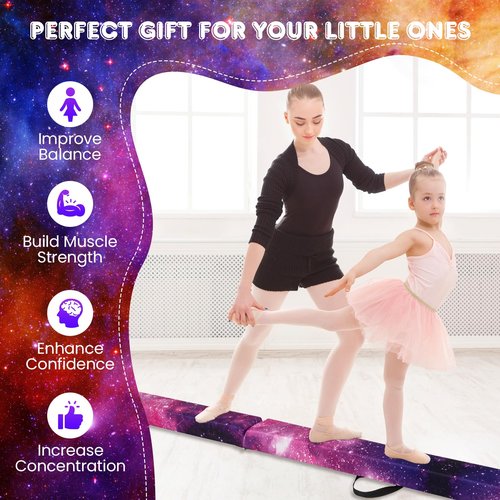 GYMAX 7/8/9 FT Folding Balance Beam, Portable Foam Gymnastic Beam w/Solid Wood Base, Carry Handle & Anti-Slip Bottom for Kids Teens Floor Home Gym