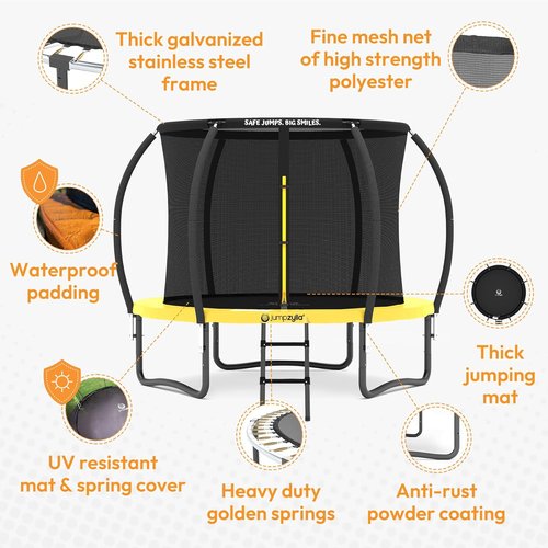 Jumpzylla Trampoline - Outdoor Recreational Trampoline with Enclosure & Ladder | 8FT to 16FT, ASTM Approved