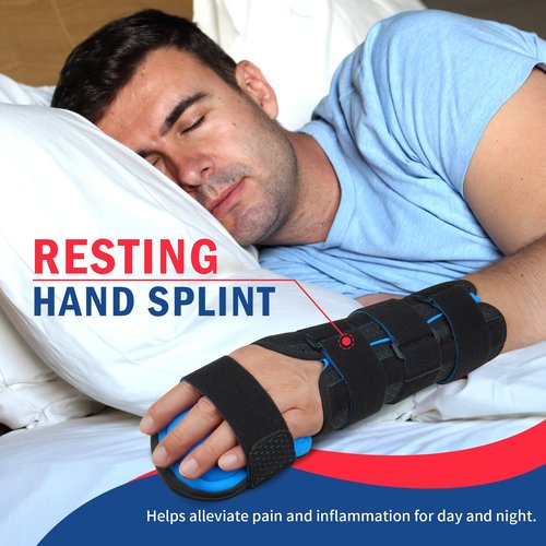 FEATOL Resting Hand Splint Stroke Night Immobilizer with Removable Splints- Pain Relief For Carpel Tunnel, Stroke Recovery, Arthritis, Tendinitis-Functional Support Wrist Finger Brace-Right Medium-For Men and Women