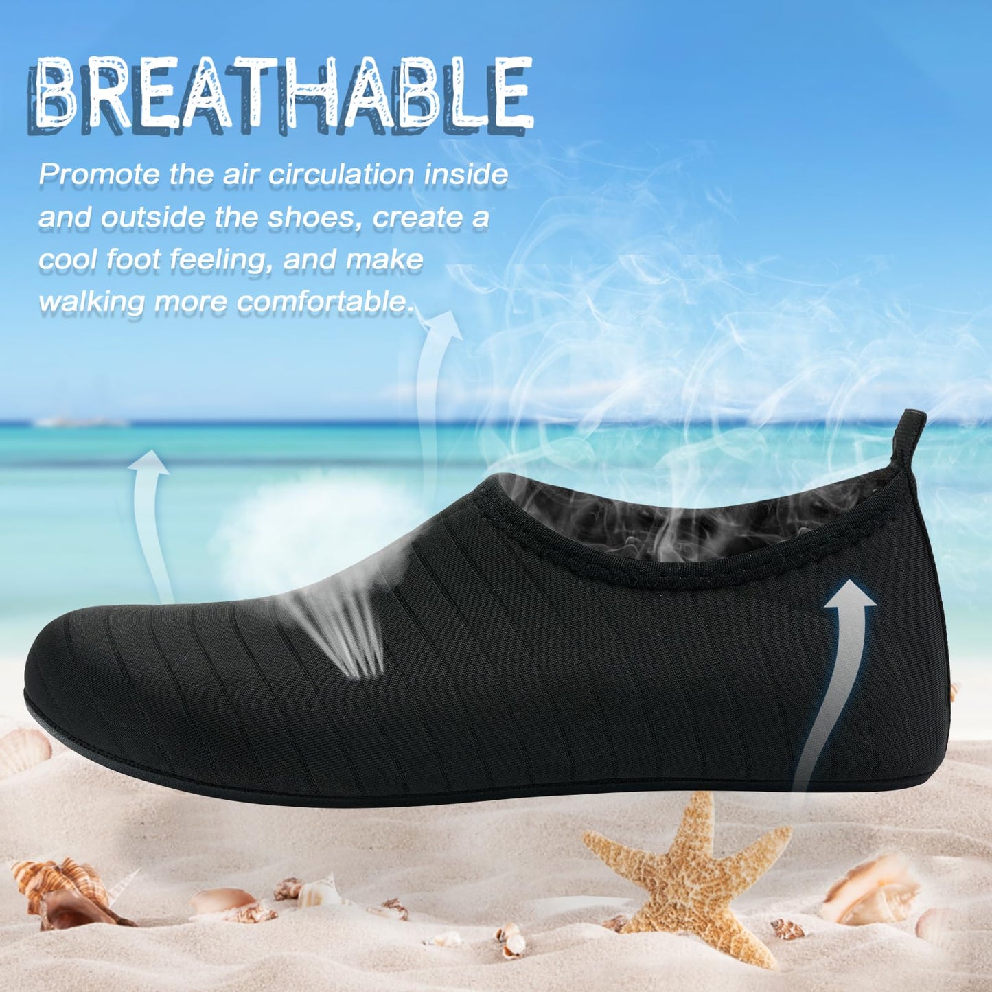 ANLUKE Water Shoes Barefoot Aqua Yoga Socks Quick-Dry Beach Swim Surf Shoes for Women Men Black/Solid 42/43