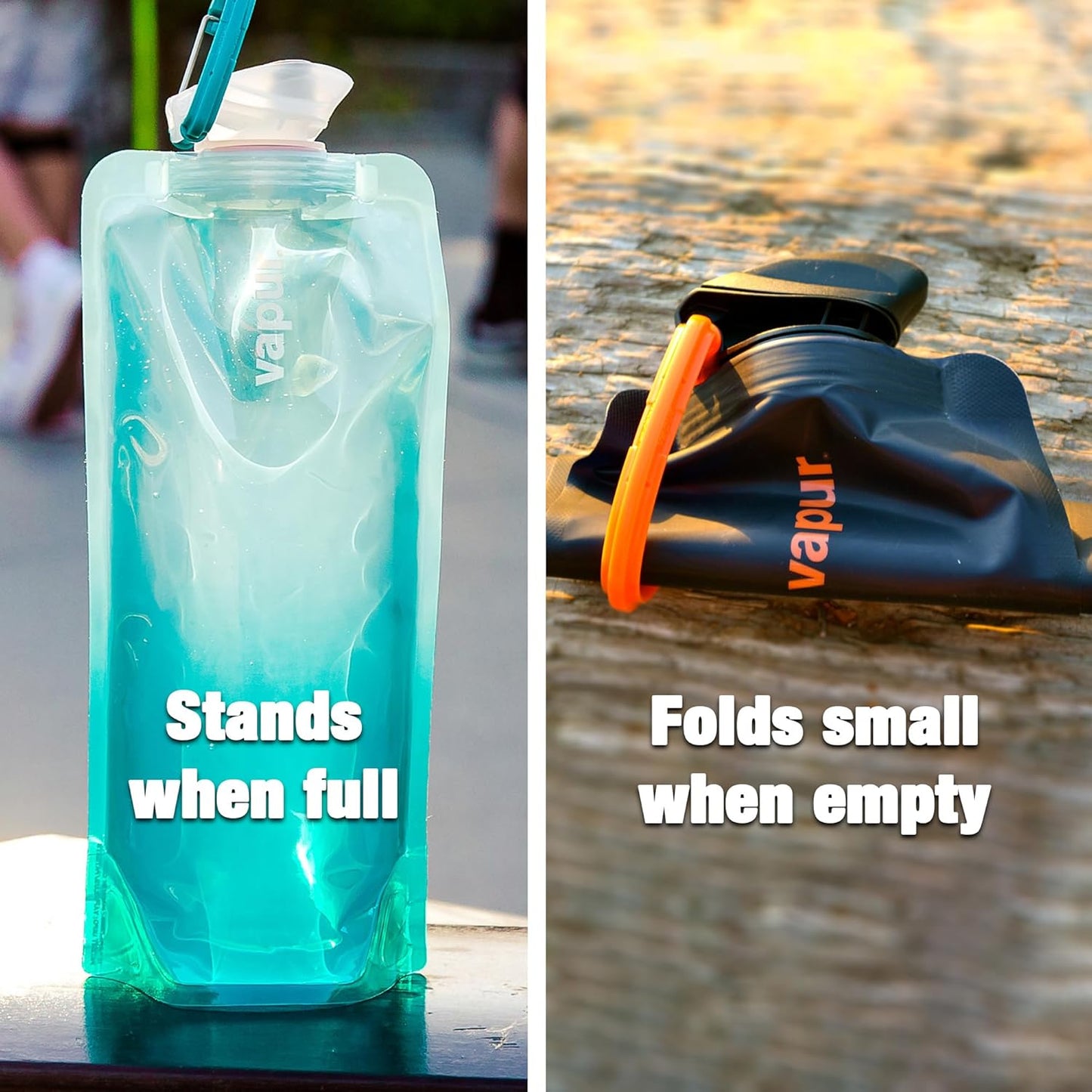 Vapur Anti-Bottle - Flexible Collapsible Water Bottle with Detachable Carabiner | 34 Ounce, Admiral Blue