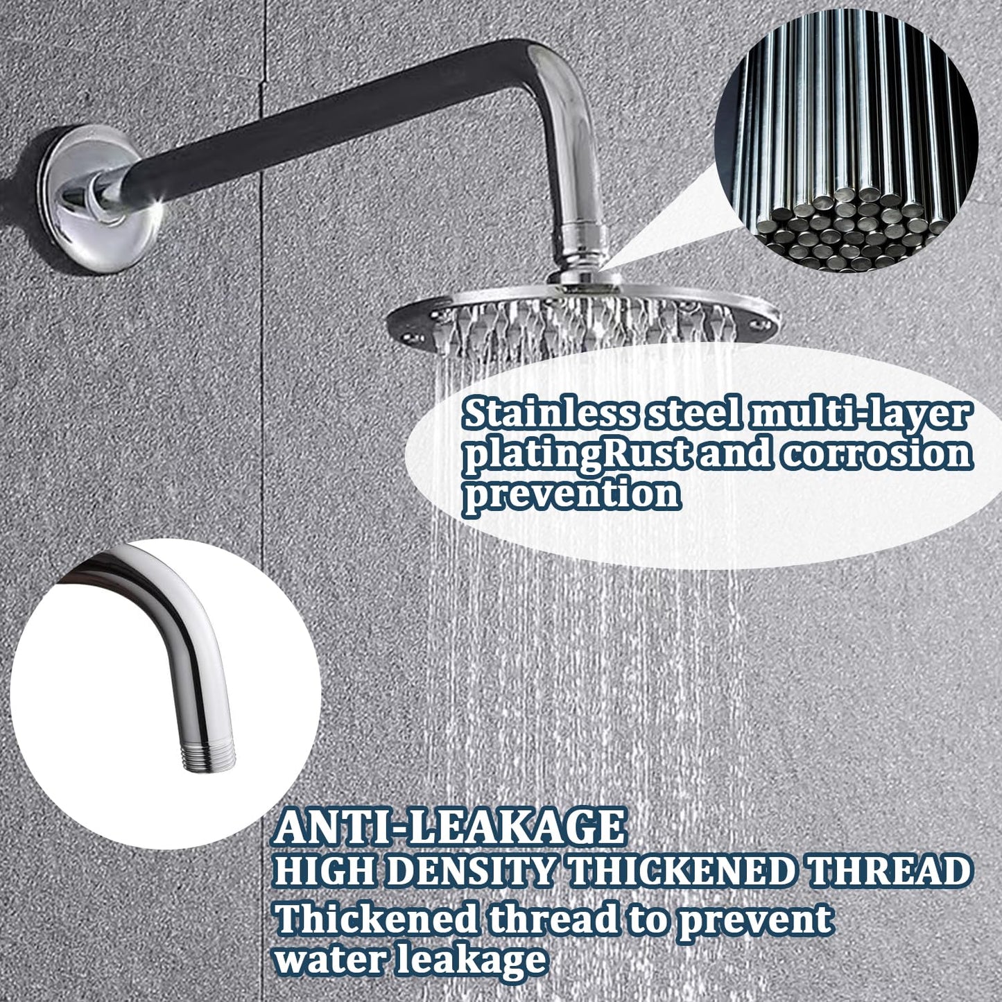 Shower Arm with Flange, Wall Mounted Shower Extension Arm, Stainless Steel L Shaped Rainfall Shower Arm Extender for Fixed Shower Head & Handheld Showerhead, (12 Inch, Chrome)