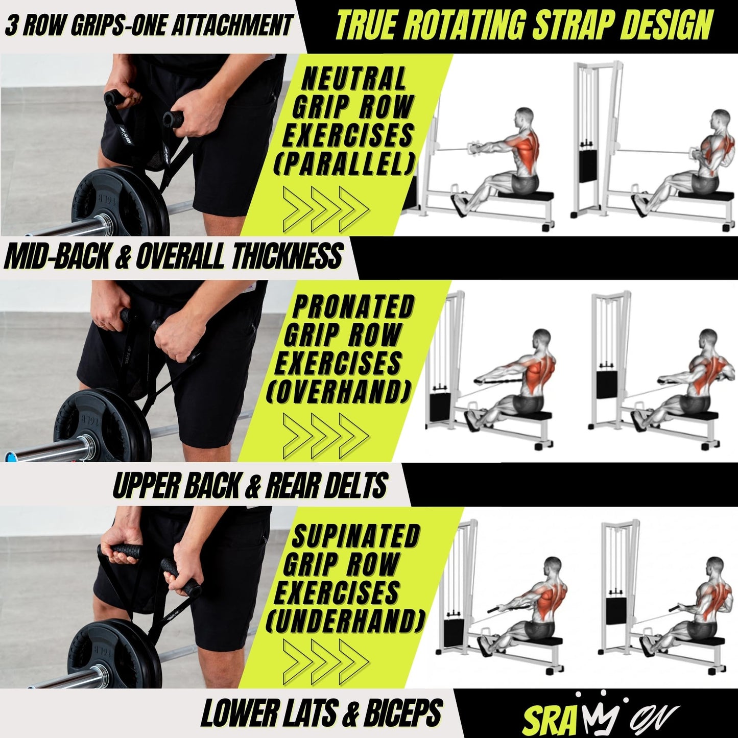 SRAW ON Landmine Attachment for Barbell Set 2 Inch – Landmine Ball with Rotating Strap Handle, Multi-Grip Row, Press & Squat Attachment for Home Gym Strength Training, T bar Row.