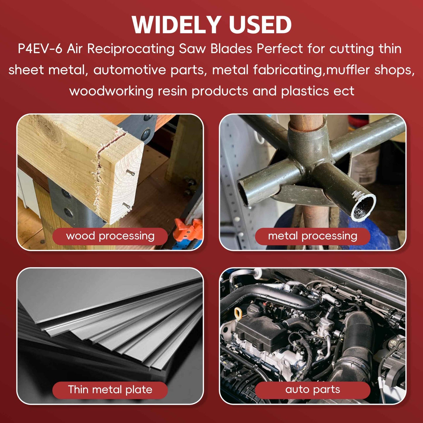 P4EV-6 Air Reciprocating Saw Blades, 6 Pack, 4” 14 TPI Fine for Standard 1/2" Shank Air Reciprocating Saws, Bi-Metal Technology, High Speed Steel