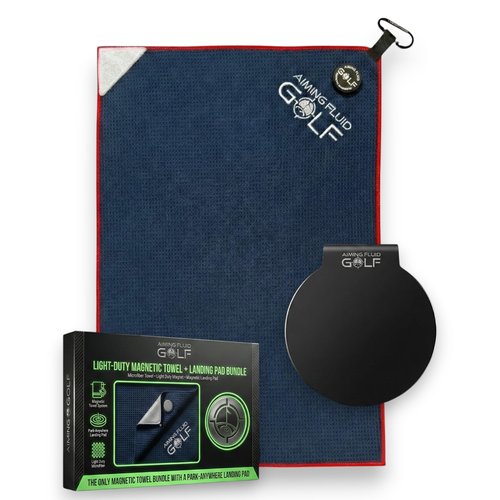 Magnetic Golf Towel & Landing Pad Bundle – Premium Microfiber Waffle Weave | Light-Duty Magnet | 3-Stage Cleaning System Universal Magnetic Docking Pad | 16"×24" Towel – Grey (Blue)