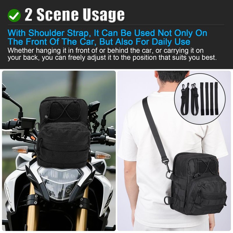 WODHMIEY Handlebar T - Bar Bag Handle Bags,Motorcycle Handle Bar Bag,3L Motorcycle Front Fork Bag with Orange Lining for Handlebar, Windshield, Tail Rack or Side Rack