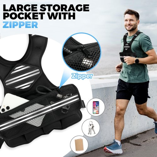 Adjustable Weighted Vest Women Men, 6-18 LBS Weighted Walking Vest with 8 Ironsand Weights & Reflective Strip, Strength Training Weight Vests for Walking Running GYM Home Workout, Large Zippered Pocket