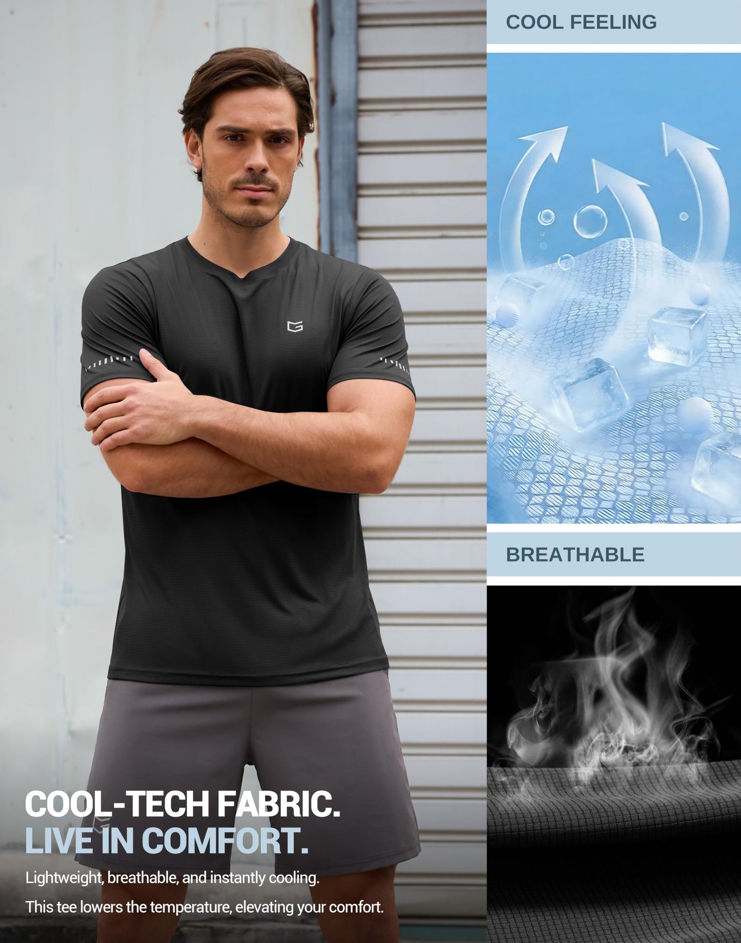 Men's Workout Breathable T-Shirts Dry Fit UPF 50+ Sun Shirts Quick Dry Cooling Tee for Athletic, Running, Hiking (Black, 2XL)