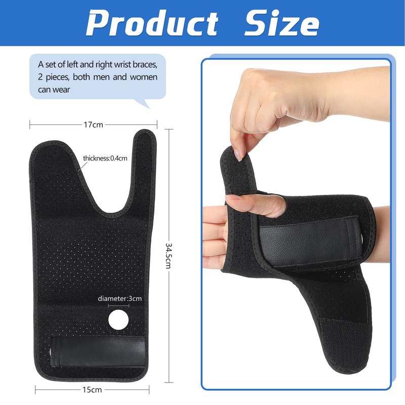 2 Pcs Wrist Brace for Carpal Tunnel Night Sleep Support Adjustable Wrist Splint with Splints Stabilizer for Tendonitis Sprains Pain Relief for Women Men Right Left Hand(Breathable Style,Black)