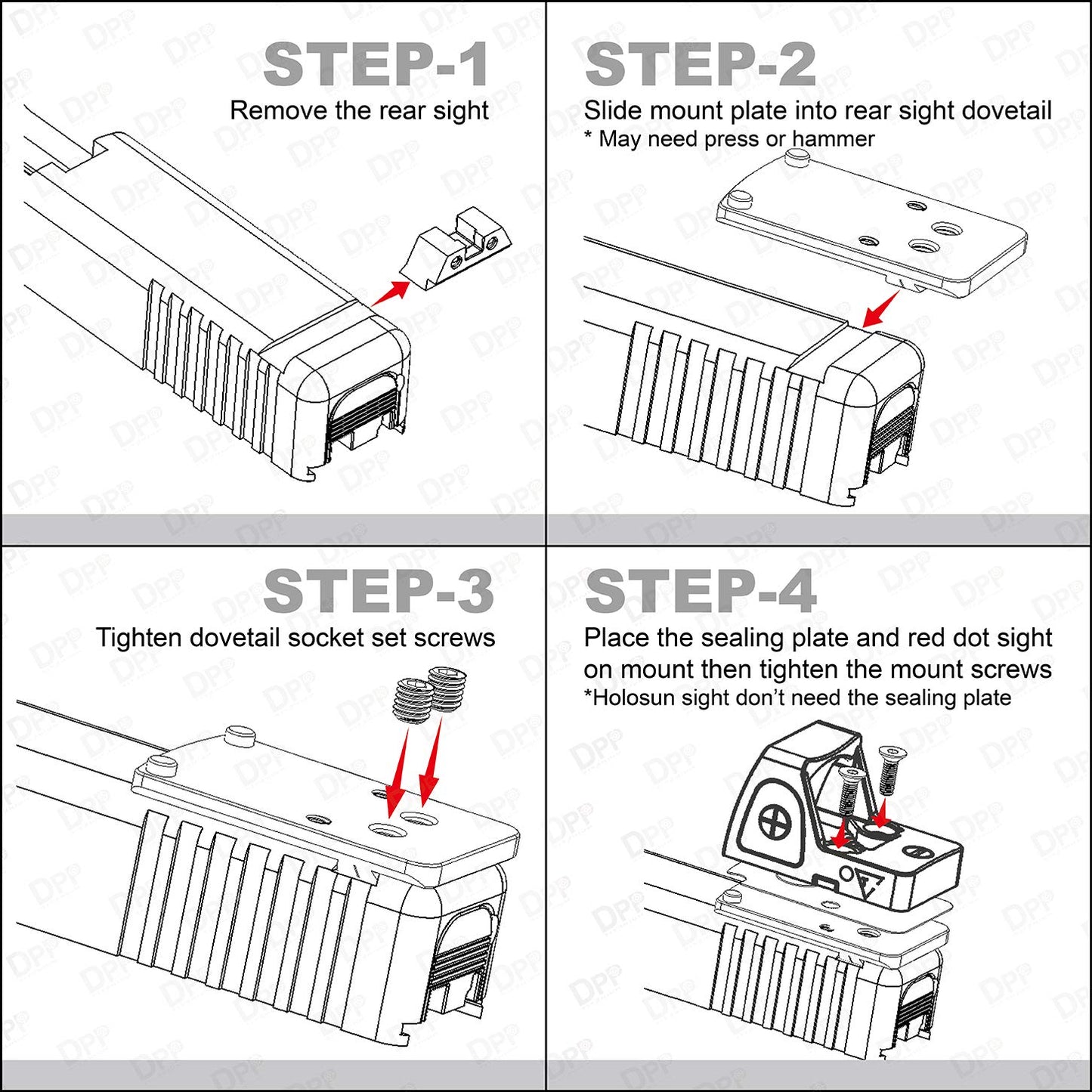 DPP Titanium Rear Sight Dovetail Mount Compatible with Glock Trijicon RMR/SRO&Holosun 407C/507C/508T and Osight C/XR (Titanium)