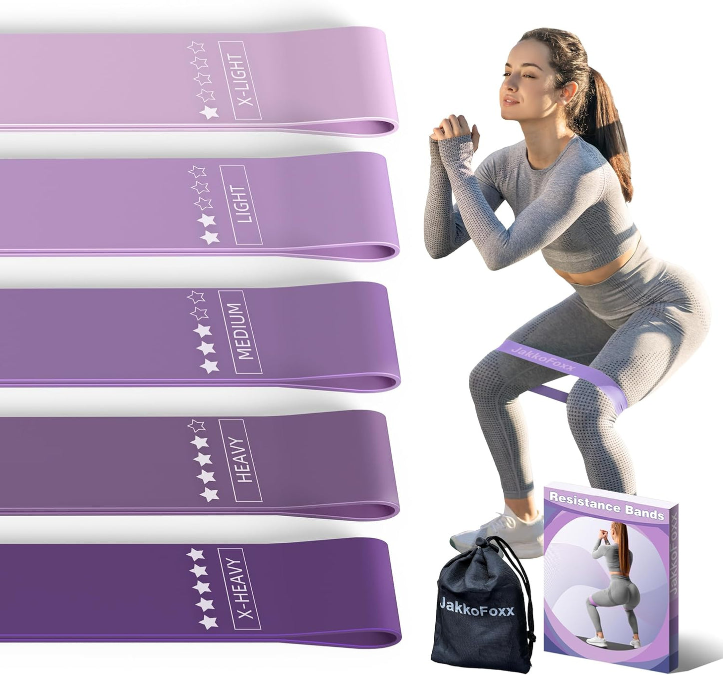 Resistance Loop Exercise Bands - Set of 5 for Home Fitness, Stretching & Strength Training