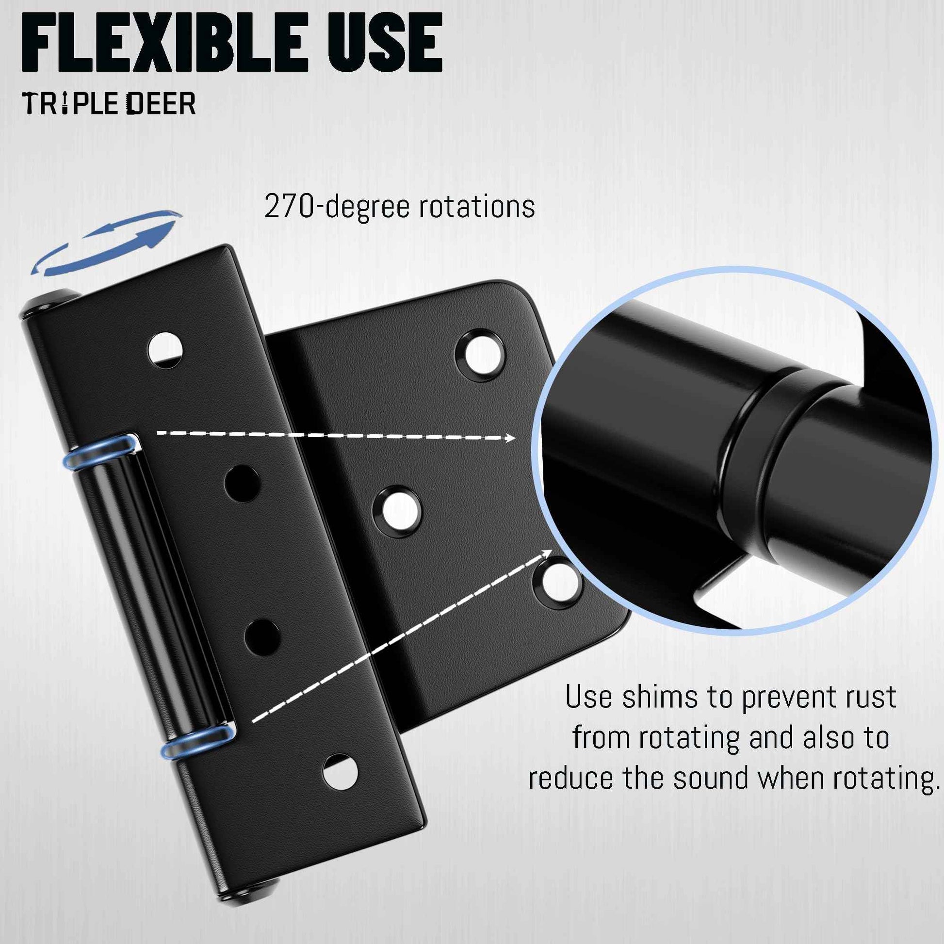 TRIPLE DEER 3.5 Inch Heavy Duty Gate Hinges, Extra Thick Gate Hinges for Wood Fence Barn Door Shed Gate Swing Door, Black Finish Door Strap Hinge, 4 Pack