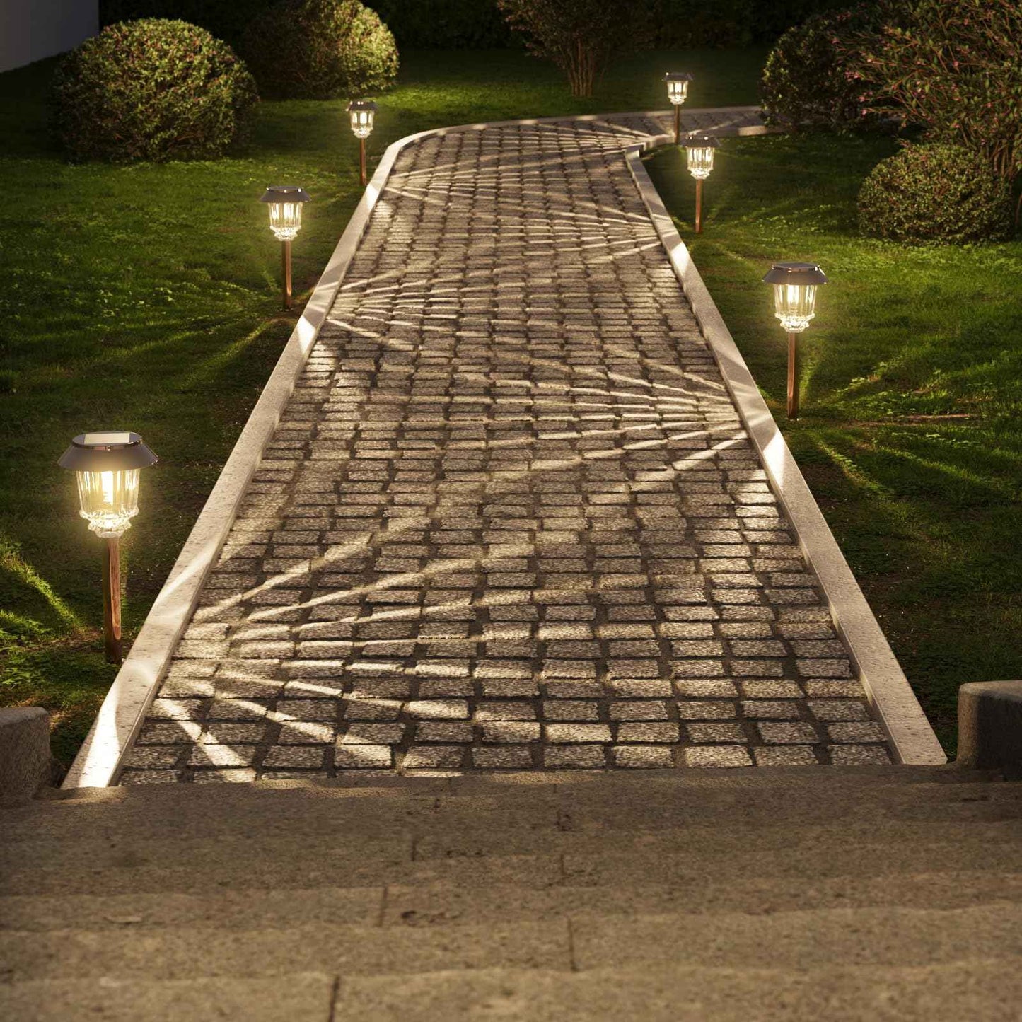 XMCOSY+ Solar Lights Outside Waterproof - 4 Pack Auto On/Off 10-40 LM Dimmable Outdoor Solar Lights for Yard Garden Pathway Driveway Walkway (Warm White)