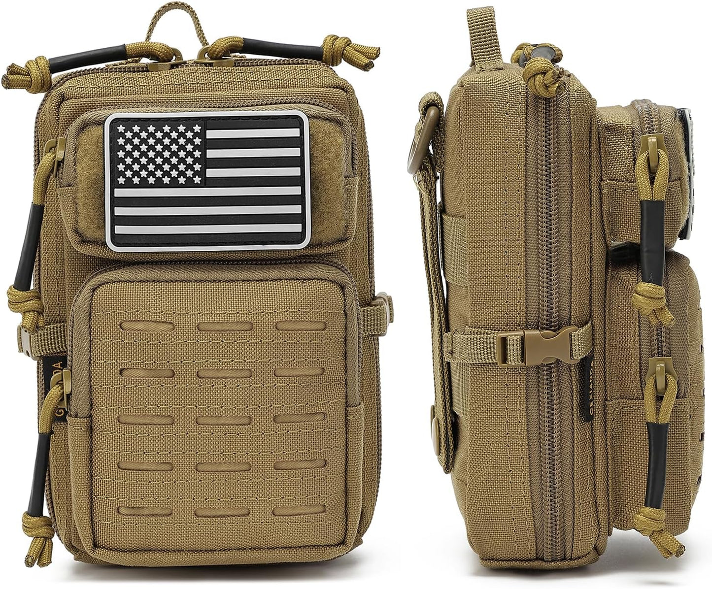Skiennix Tactical Molle Utility Pouches - 2 Pack Mini EDC Belt Pouches with US Flag Patch