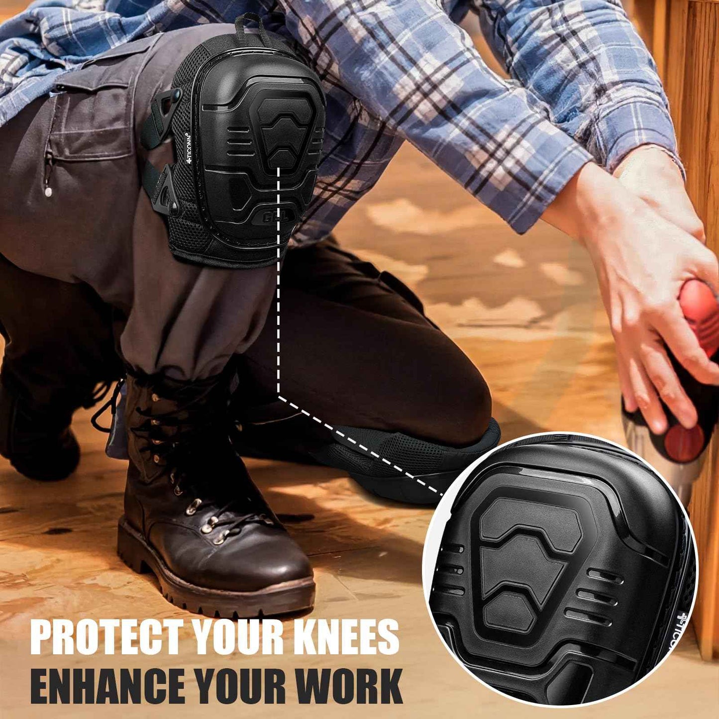 TICONN Gel Knee Pads for Work, Professional Heavy Duty Work Knee Pads for Men with Soft Foam and Gel Cushion for Men Construction, Garden, Flooring (Black)