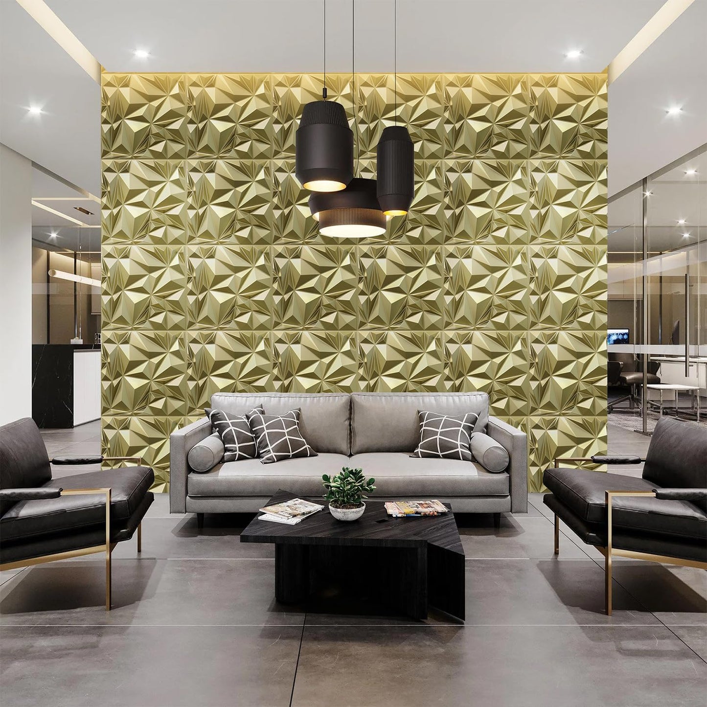 STICKGOO 3D Wall Panels for Interior Wall Decor, Champaign Gold Diamond Design Accent Wall Panels, 19.7" x 19.7" Decorative 3D Wall Panels for Living Room, Lobby, Office