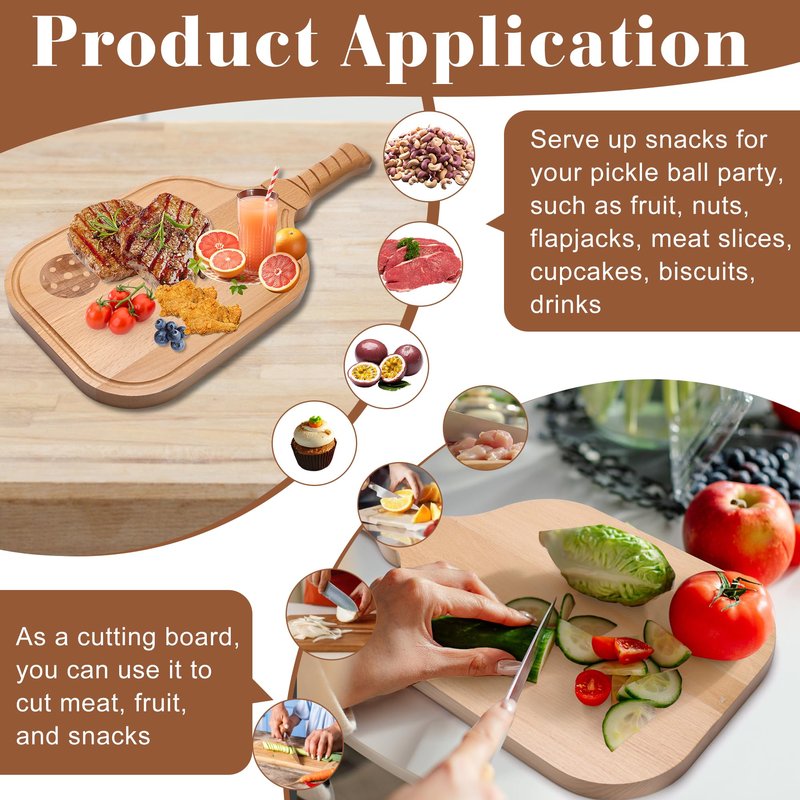 Solaradgy Pickleball Paddle Snack Tray, Pickleball Paddle Charcuterie Board Suitable for Cutting Vegetables and Arranging Foods Such as Cheese and Steak, Equipped with Sturdy Wooden Handle