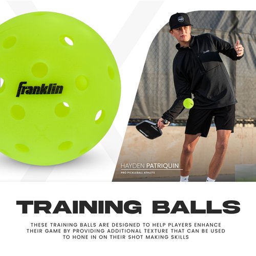 Franklin Sports Max Grit Textured Pickleballs - Indoor + Outdoor Extra Grip Training Pickleballs for Instant Spin + Control - 3 Pack - Yellow