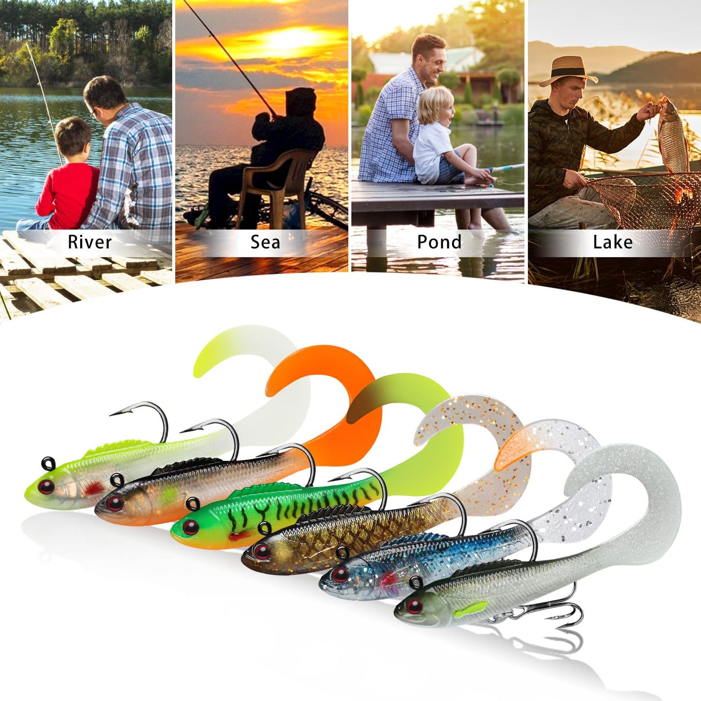 TRUSCEND Fishing Lures for Bass Trout, Jighead Lure Durable Soft Swimbait, Well-Made Lifelike Swim Baits, Jigging Lure for Bass Crippie Trout Walleye, Fishing Gear Gifts for Men
