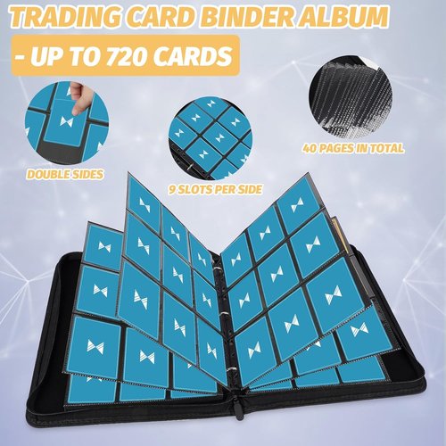 GERMUN 720 Card Binder - Premium 9 Pocket Double-Sided Album for MTG, TCG & Sports Cards | Lake Blue