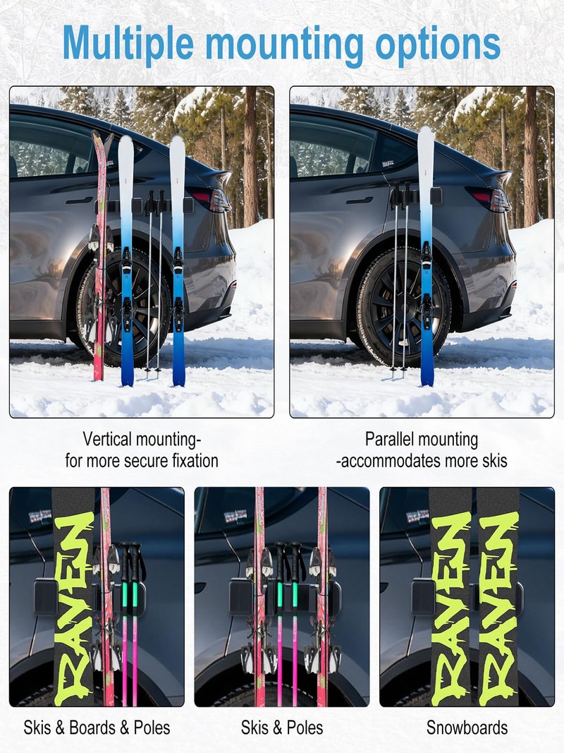 CrsaSwivo Magnetic Ski & Snowboard Car Holder - Safeguards Equipment, Keeps Skis & Boards Upright, Protects Vehicle Paintwork from Scratches - Gifts for Ski Enthusiasts