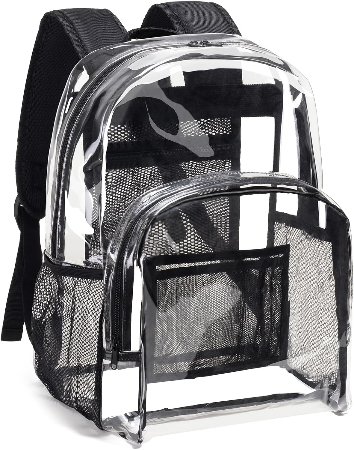 Vorspack Clear Backpack - Heavy Duty PVC with Reinforced Straps & Large Capacity for College | Black