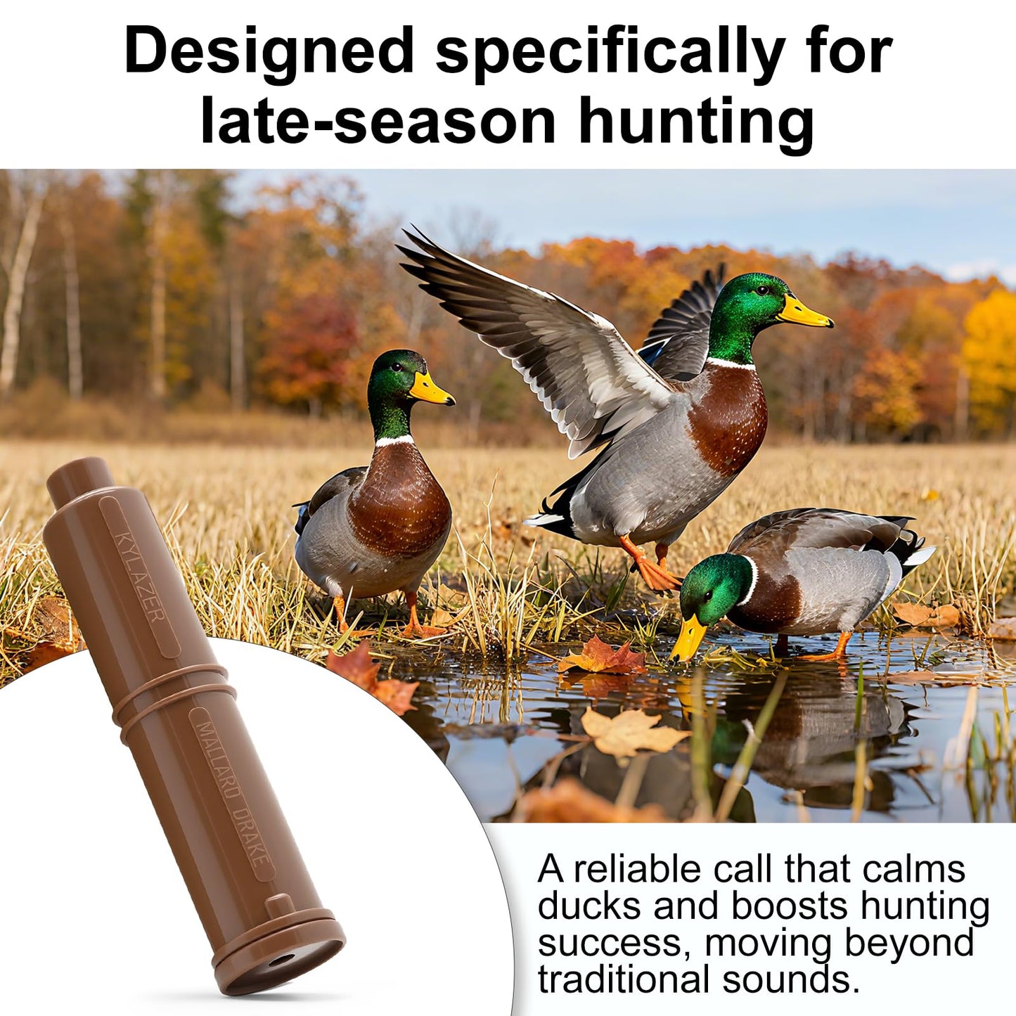 Kylazer Mallard Duck Call, Easy-Blow Hunting Whistle, Brown