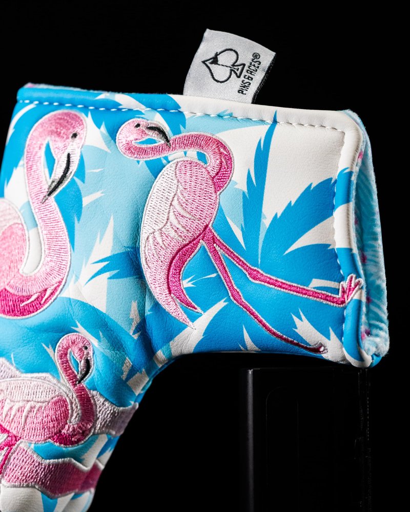 Pins & Aces LE Tropical Lawn Flamingo Head Cover - Premium, Hand-Made Leather Woods Headcover - Funny, Tour Quality Golf Club Cover - Style and Customize Your Golf Bag (Blade)