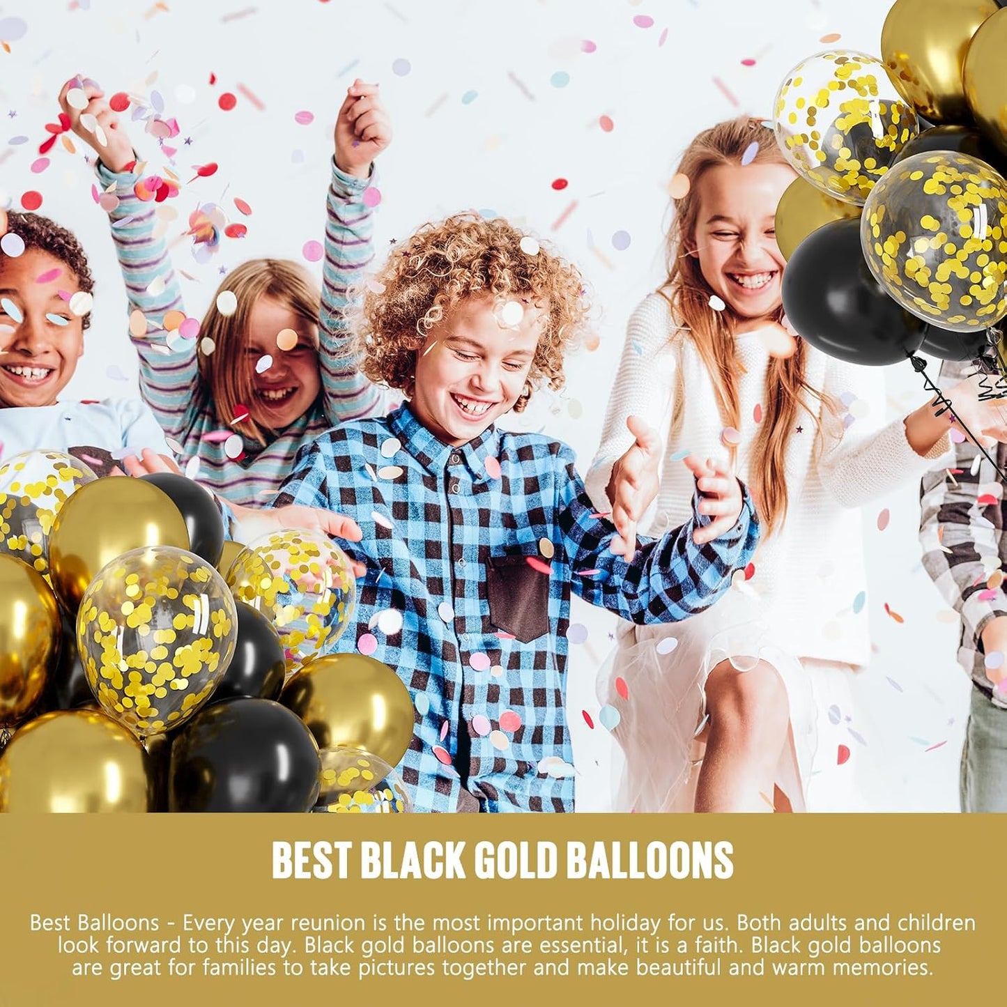 OWill Black and Gold Confetti Balloons - 100pcs 12-Inch Balloons for Birthdays, Weddings & Party Decor