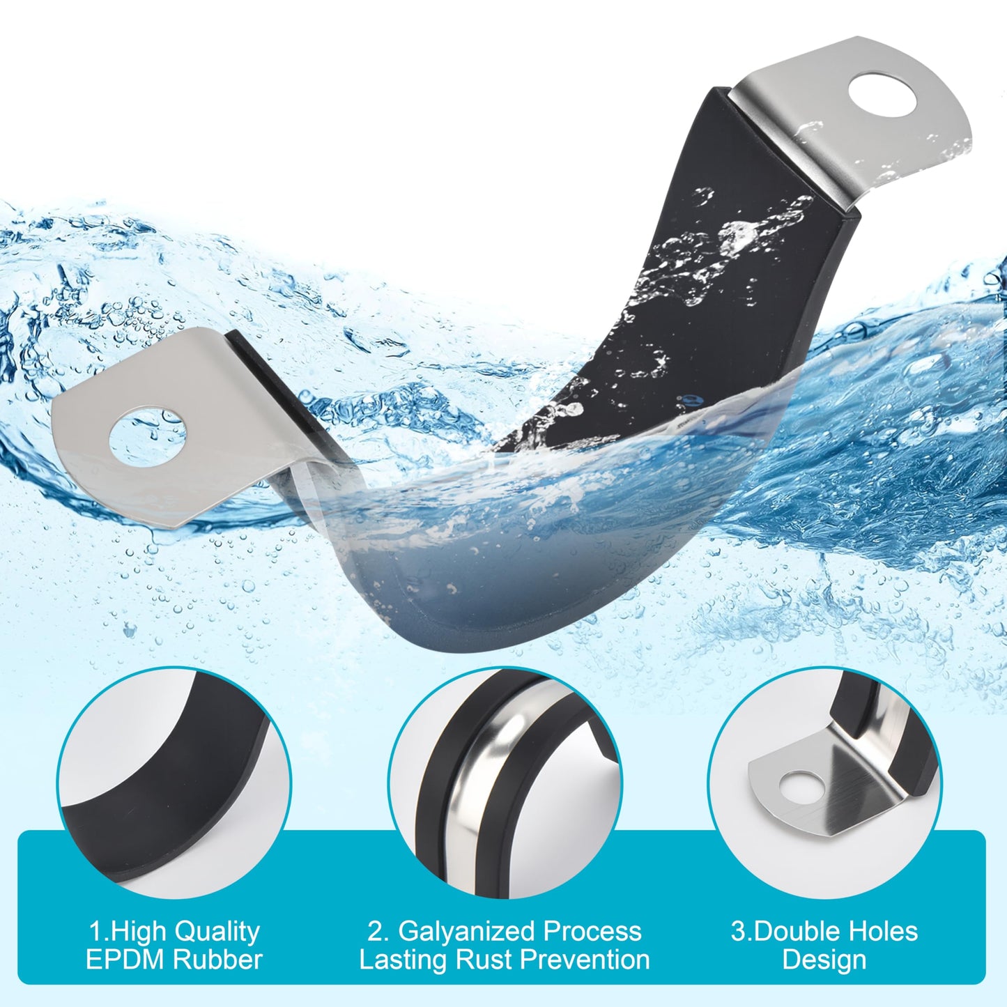 1-1/4 Inch 10 PCS 2 Holes Rubber Cushioned U Bracket Clamp, Reinforced Rigid Pipe Strap, Stainless Steel Conduit Straps Cable Clamp (32 mm) by Tavonuxt