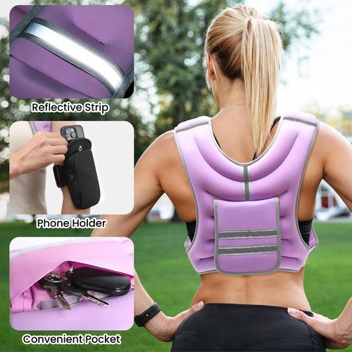 Fragraim Adjustable Weighted Vest for Women Men, 8-12lb Weight Vest with 4 Removable Iron Weights, Phone Holder and Back Pocket, Vest for Walking,Strength Training, Running - Purple