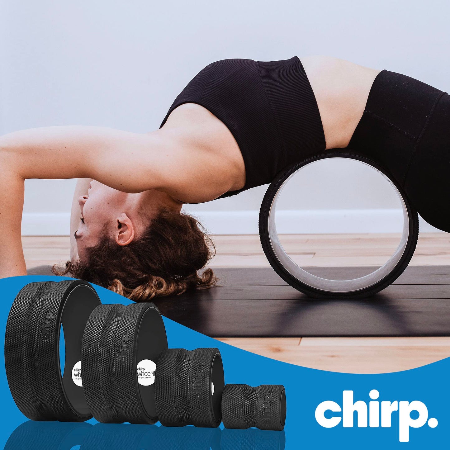 Chirp Wheel Foam Roller – Targeted Back & Neck Relief, Lumbar Spine Stretcher, Spinal Decompression Back Stretcher, Massage Roller with Density Foam for Physical Therapy, Supports 500lbs, 4-Pack Black