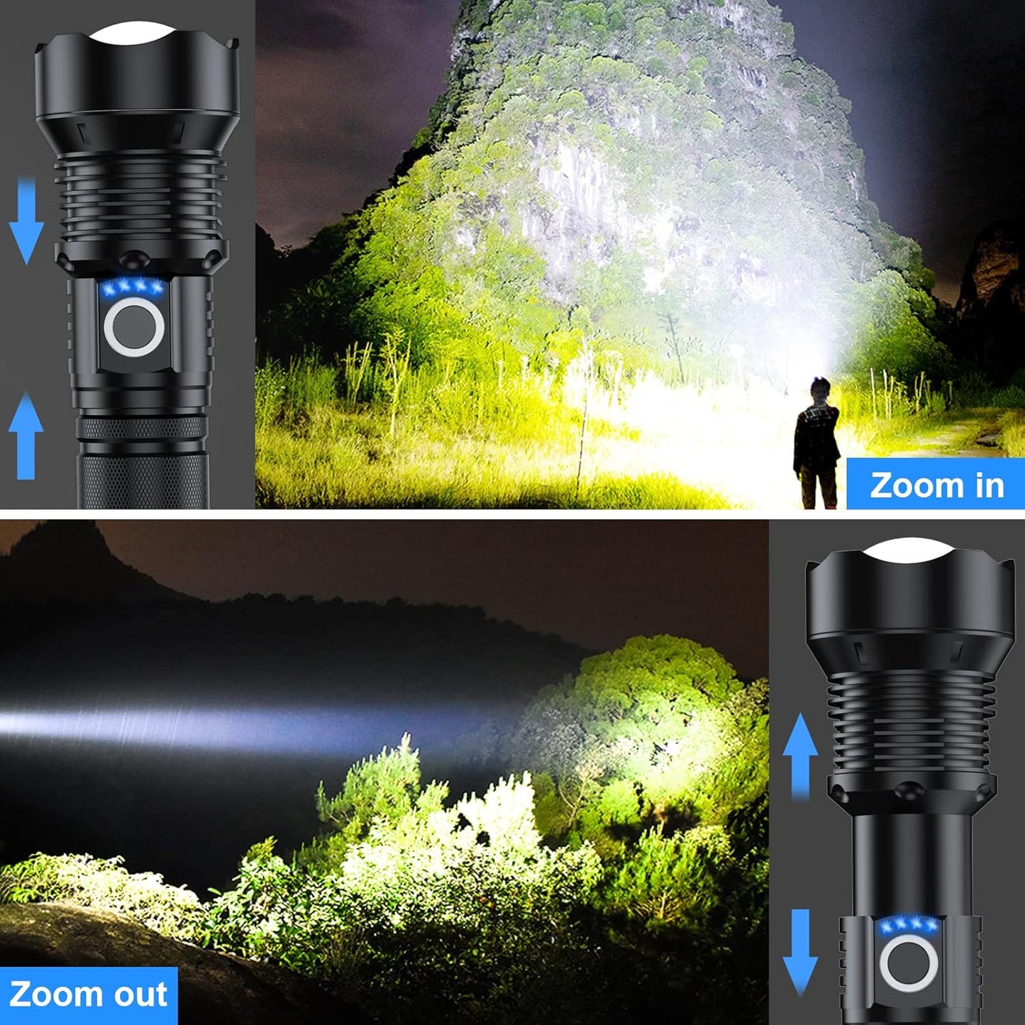90000 Lumens Rechargeable Flashlights - 2 Pack, Super Bright LED with 5 Modes for Home & Outdoor Use