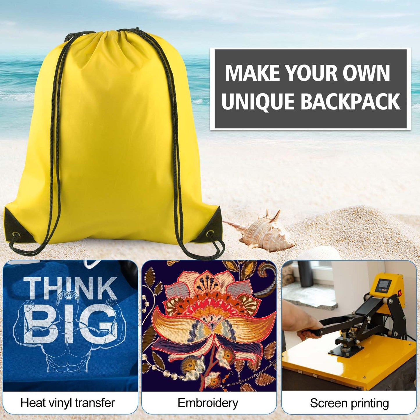 PLULON 6 Pcs Yellow Drawstring Bags - Drawstring Backpack - Gym, Sports, Travel - 34cm*40cm/13.4"*15.7