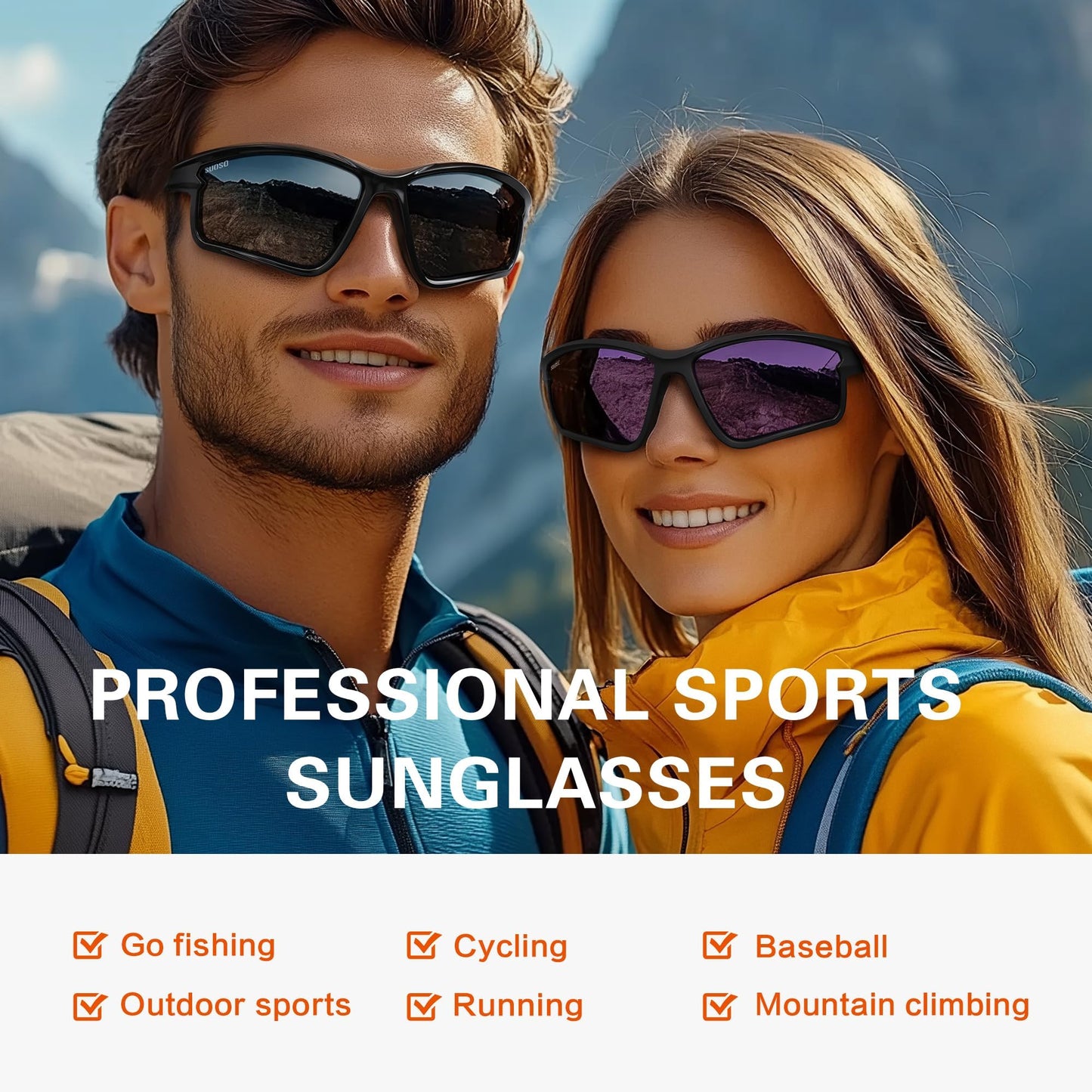 suoso Sports Polarized Sunglasses for Men: TR90 UV400 Protection Sun Glasses Squash Goggles Wrap Around Goggles for Drving