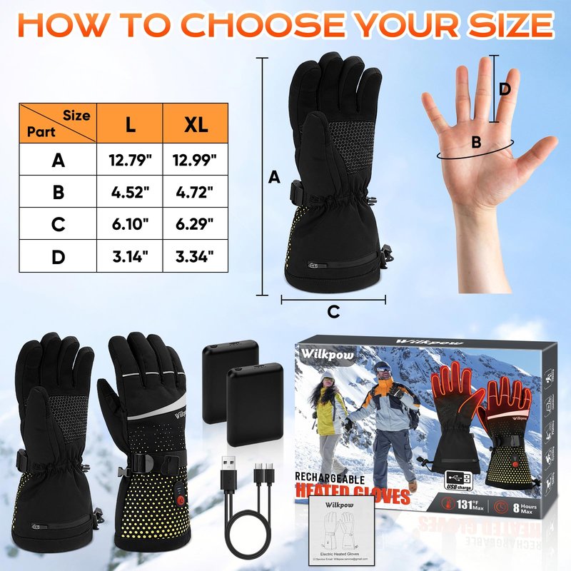 Heated Gloves, 7.4V Rechargeable Heated Gloves for Men Women, Waterproof Electric Heating Ski Gloves with Touchscreen for Winter Motorcycling Skiing Hunting Outdoor Work