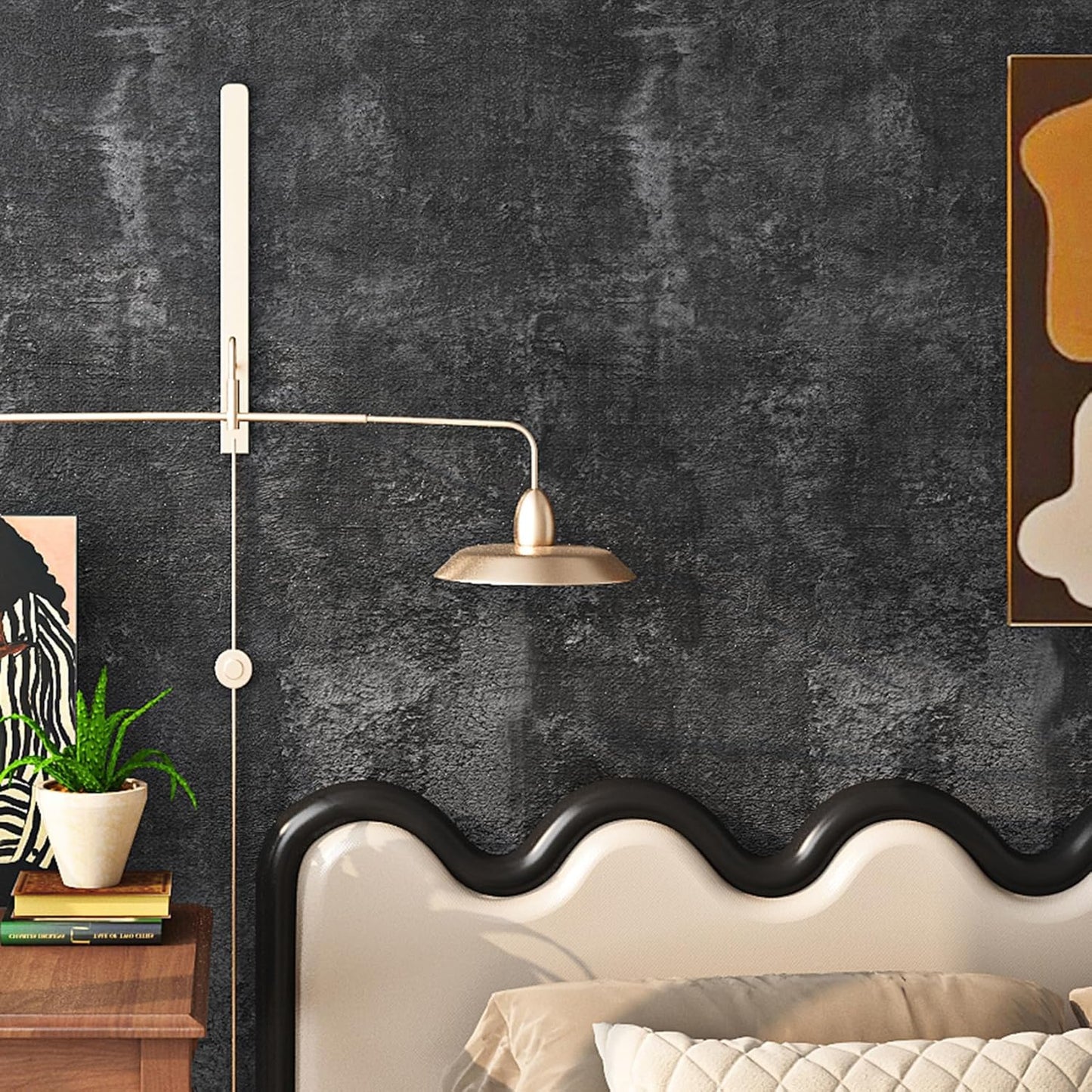 Livelynine Black Textured Concrete Wallpaper Peel and Stick for Bedroom Kitchen Living Room Accent Wall Dark Concrete Contact Paper Countertops Industrial Cement Wall Paper Bathroom Garage 15.8x78.8